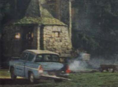 The Ford Anglia outside of Hagrid's Hut